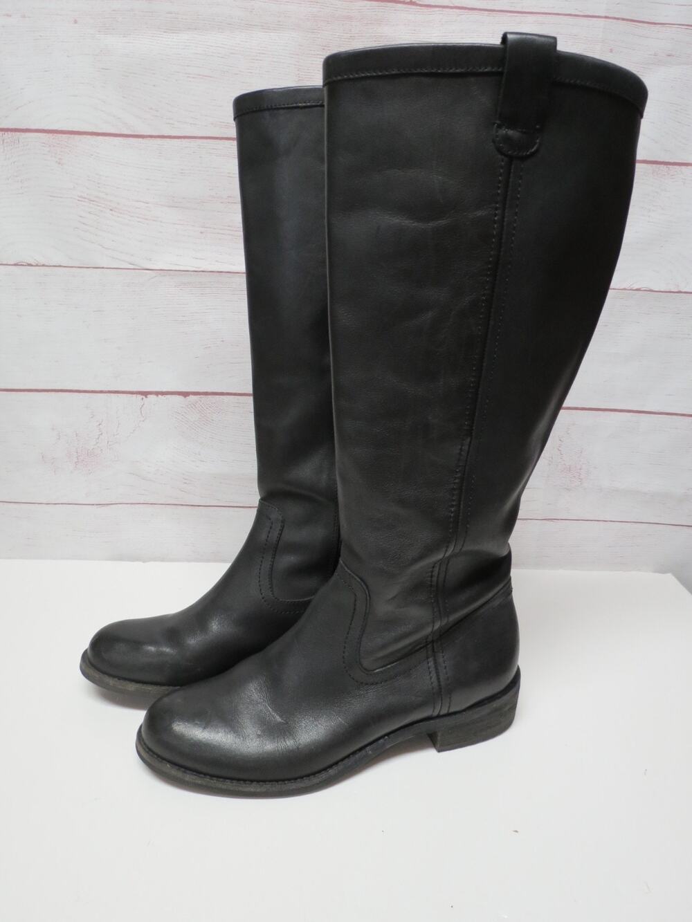 Lands' End Boots Womens 7.5 B Black Tall Leather Pull On